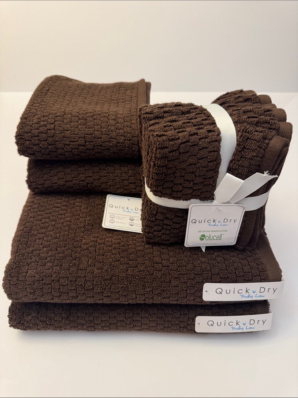 10pc TRULY LOU 100% Cotton Quick Dry Bath Towel Set - HOT FUDGE (Brown)